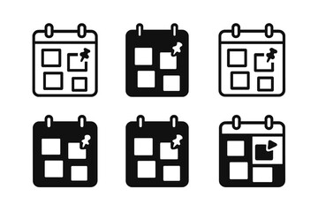 Stylized Calendar Logos. Hanging calendars and planners for easy access. Set Logo of Hanging calendars and planners for easy access: planner board with sticky