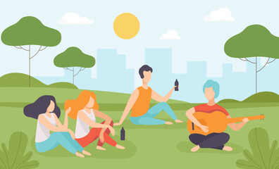 Man and Woman at Nature Enjoy Outdoor Activity Vector Illustration