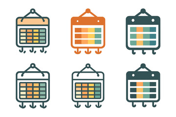 Calendar Logo Variations. Hanging calendars and planners for easy access. Set Logo of Hanging calendars and planners for easy access: family planner with