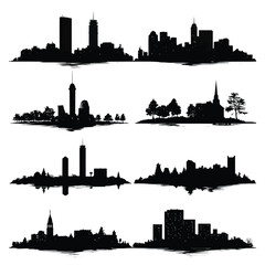 Obraz premium Collection of boston cityscape silhouettes for graphic design projects isolated on white background