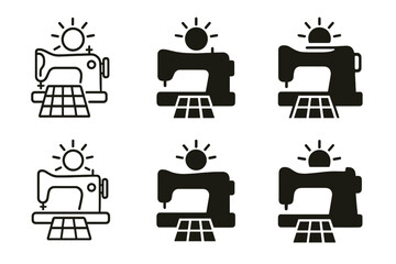 Ethical Fashion Logos. ethical fashion. Set Logo of ethical fashion: solar-powered sewing machine icon. Icon set. harmonious logo variations of the same