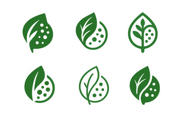 Ecological Fusion Logos. The ethics of cloning and creating synthetic organisms. Set Logo of ecological impact: cell and leaf fusion. Icon set. harmonious logo
