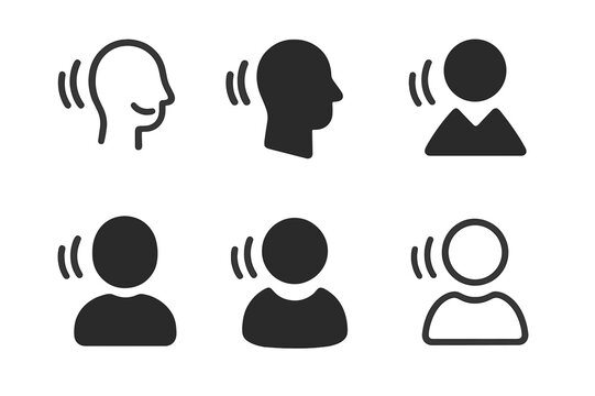 Non-Verbal Cues Logos. Non-verbal cues. Set Logo of Non-verbal cues: Nodding head with motion lines. harmonious logo variations of the same emblematic concept,