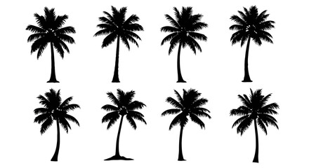 Silhouette of eight palm trees in vector format