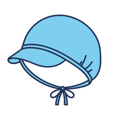 Light blue baby bonnet with dark blue trim and ties headwear clothing