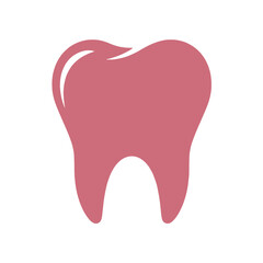Pink molar tooth icon with white highlights and roots on white background dental symbol