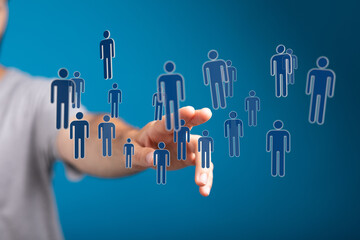 Abstract concept of human network, connecting people, social media, communication. Business, teamwork, global connection, digital interface.  On