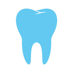 Simple blue tooth icon with white crack detail on white background symbol