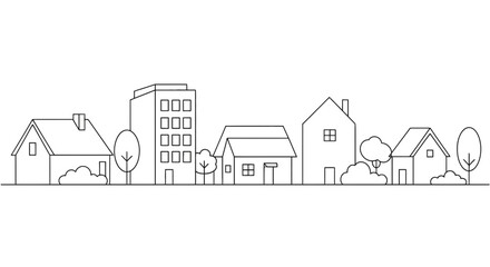 Cityscape outline with houses and trees