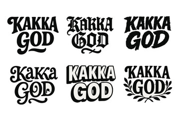 Creative Lettering Grid. Kakka God. Set lettering. harmonious lettering variations of the same emblematic concept (Bold hand-lettering with playful swashes,