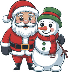 Festive Christmas Characters Santa Claus and Snowman Illustration for Holiday Greetings and Celebrations