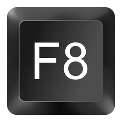 Keyboard F8 Function Key – Safe Mode or Boot Shortcut Button Symbol Isolated on White Background