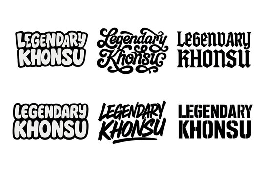 Khonsu Lettering Variations. Legendary Khonsu. Set lettering. harmonious lettering variations of the same emblematic concept (Funky cartoon-style lettering,