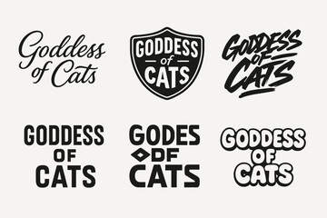 Fototapeta premium Goddess of Cats. Goddess of Cats. Set lettering. harmonious lettering variations of the same emblematic concept (Elegant script with flowing curves, Retro