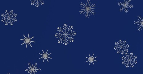 Charming winter background design featuring silver snowflakes on a deep blue backdrop for festive and seasonal imagery.