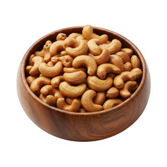 Fototapeta premium A wooden bowl overflowing with golden roasted cashew nuts on a black background