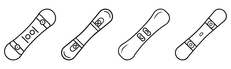 Snowboard Outline Icon Set - Extreme Winter Sports Equipment Vector Collection. Freestyle Sports