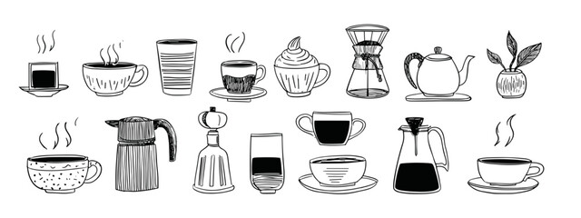 Hand-Drawn Coffee and Tea Cups Illustration
