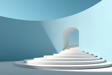 Naklejka premium Minimalist Architecture Featuring Curved Steps Under a Clear Blue Sky