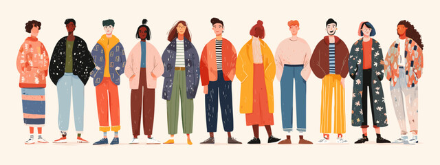 set of hand drawn vector illustration of a group of people