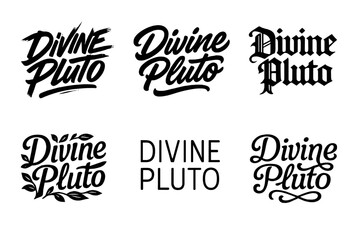 Fototapeta premium Divine Pluto Lettering Styles. Divine Pluto. Set lettering. harmonious lettering variations of the same emblematic concept (Dynamic brushstroke graffiti