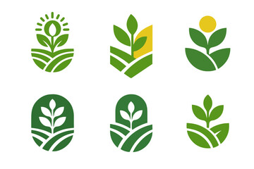 Sustainable Farm Logo Set. Agricultural innovation and food security. Set Logo of sustainable farm ecosystem: harmonious logo variations of the same emblematic