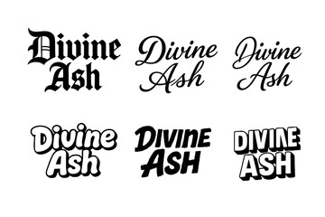 Fototapeta premium Harmonious Lettering Variations. Divine Ash. Set lettering. harmonious lettering variations of the same emblematic concept (Gothic-inspired decorative type,