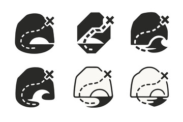 Smuggler's Route Logos. Smuggler?s route. Set Logo of Smuggler?s route: dashed line to hidden cove. harmonious logo variations of the same emblematic concept,