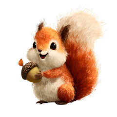 Cute squirrel holding an acorn isolated on transparent background