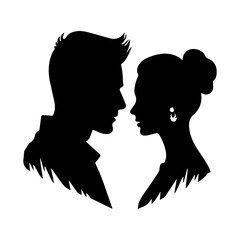 Silhouette of a man and woman facing each other with a white background and black fill color vector