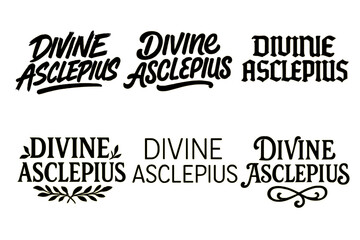 Fototapeta premium Diverse Lettering Grid. Divine Asclepius. Set lettering. harmonious lettering variations of the same emblematic concept (Dynamic brushstroke graffiti