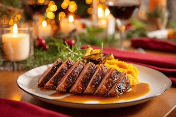 Elegant French duck breast with orange sauce for festive Christmas dinner