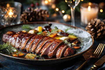 Elegant French duck breast with orange sauce for festive Christmas dinner