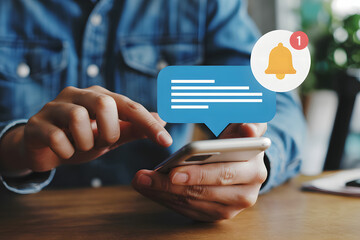 closeup of hands using phone for online chat and push notifications