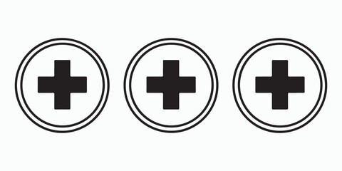 Fototapeta premium Three plus signs in circles, representing addition, positive results, or medical symbols with clean design