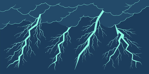 Lightning strike bolt with glowing blue electric bolts, dynamic plasma flashes, and energy bursts, vector illustration.