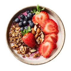 Berry and nut breakfast bowl isolated on transparent background