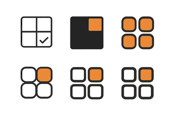 Diverse Logo Variations. Multiple-choice quiz. Set Logo of Multiple-choice quiz: four-option grid with highlight. harmonious logo variations of the same