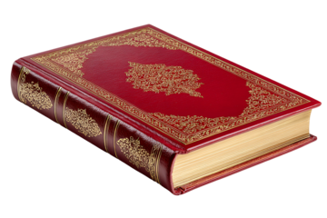 Ornate antique red leather book with gold embossed decoration