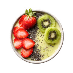 Fruit smoothie bowl with chia seeds isolated on transparent background