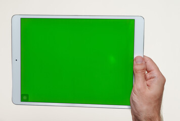 Mockup Ready: Green Screen Tablet in Users Hands