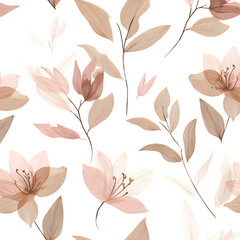 Floral seamless pattern on black isolated on transparent background