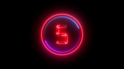 Number 5 neon bright red color animation 4k video. Abstract neon bright circle frame on black background. - Powered by Adobe