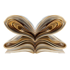 Symmetrical abstract butterfly shape formed from an open book against a black background