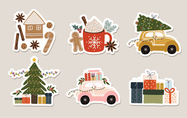 Merry Christmas design, winter collection, new year cozy set, design for posters, cards, stickers