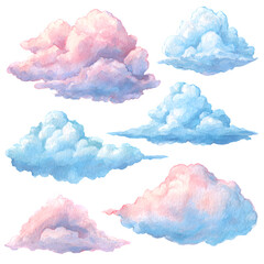 Watercolor clouds collection isolated on transparent background