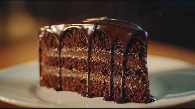 Chocolate Cake Slice With Glossy Ganache Cinematic