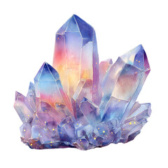Watercolor amethyst crystal cluster isolated on transparent background
