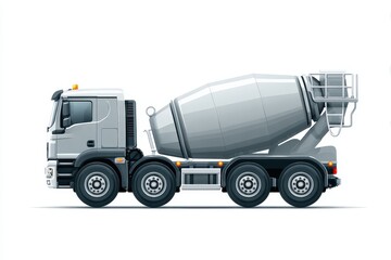 Fototapeta premium Industrial heavy goods vehicle featuring a rotating drum for mixing construction materials is shown in profile