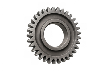 Metal gear mechanism icon representing industrial engineering, teamwork, and business strategy on a transparent background